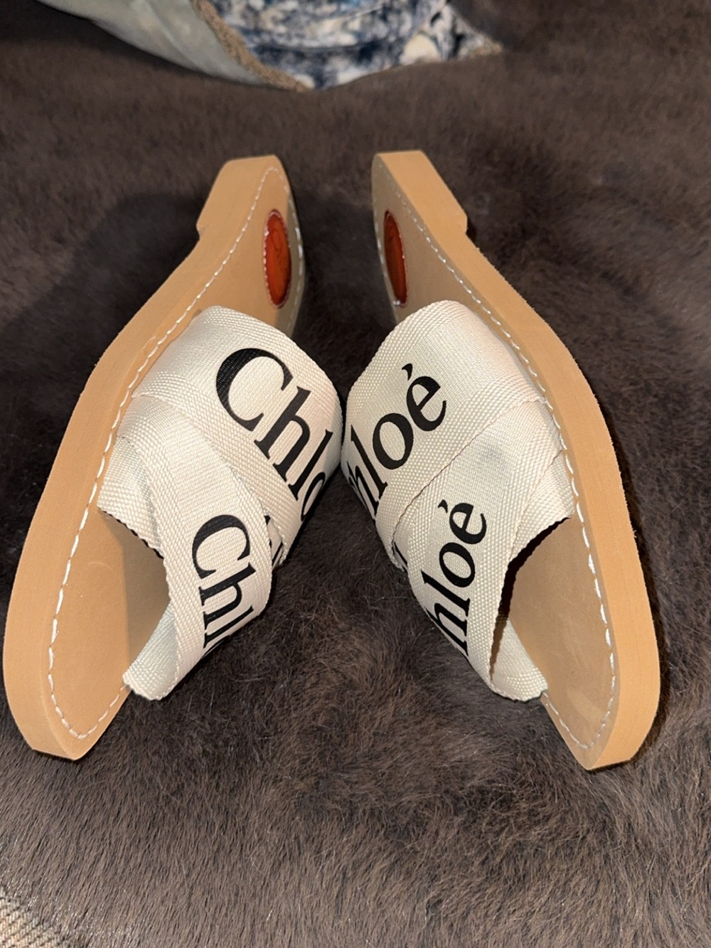 NEW Chloe Designer Woody Flat Logo Ribbon Slide Sandals Shoe Women 9B/39EU White - Picture 13 of 15
